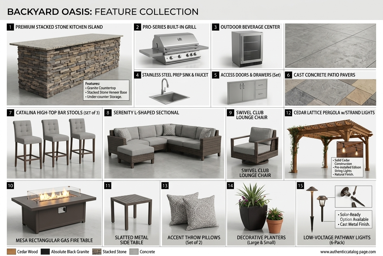 Outdoor kitchen layout and design catalog